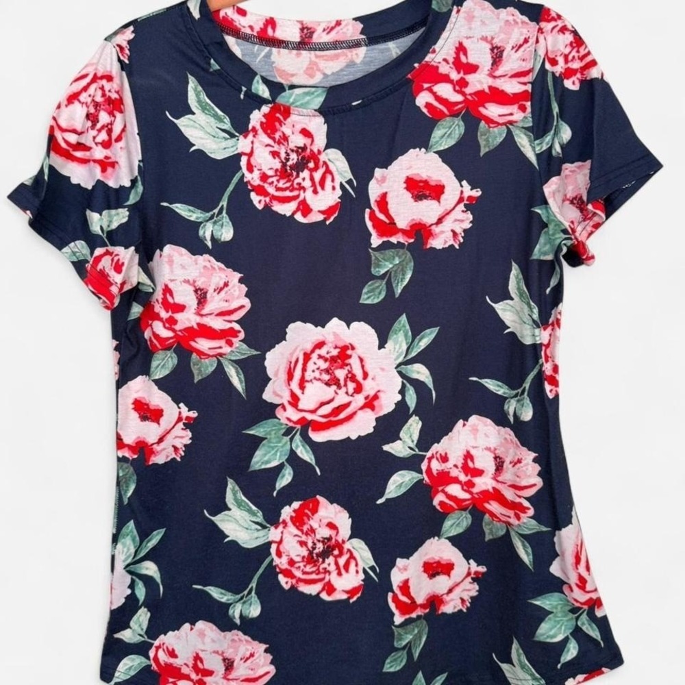 Women's Navy Floral Top, Medium